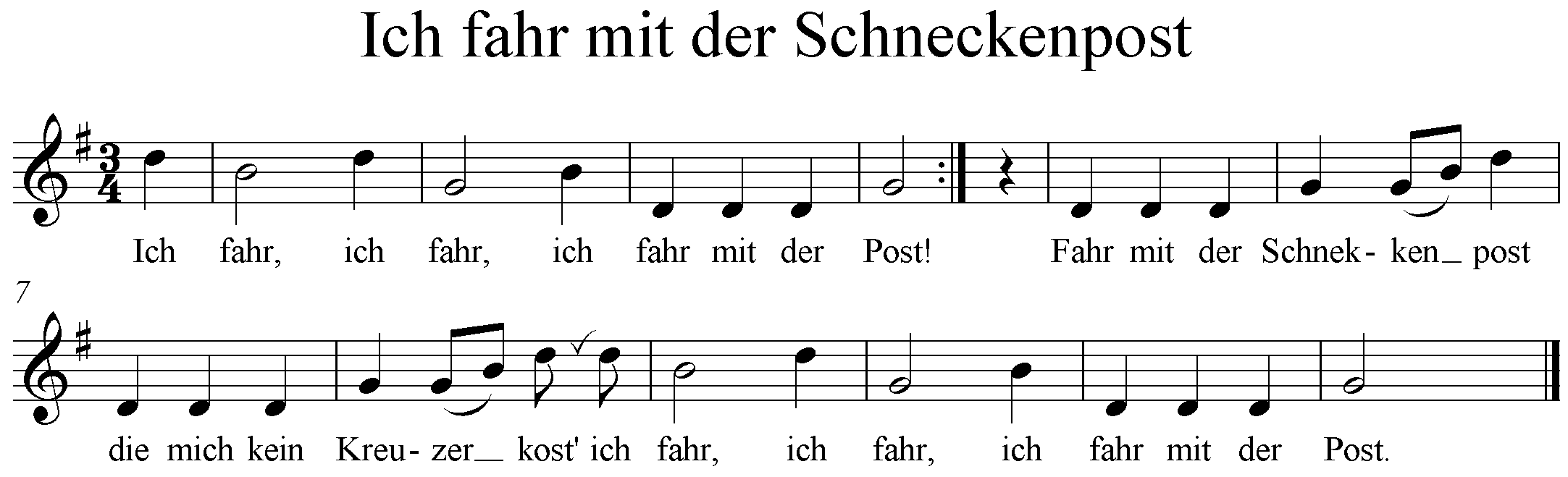 Ich fahr mit der Schneckenpost, Noten, sheet